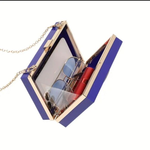 Blue Evil Eye Hard Shell Clutch Bag Chain - Picture 5 of 8
